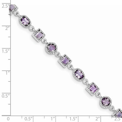 7 Inch Sterling Silver Rhodium-Plated Amethyst Bracelet