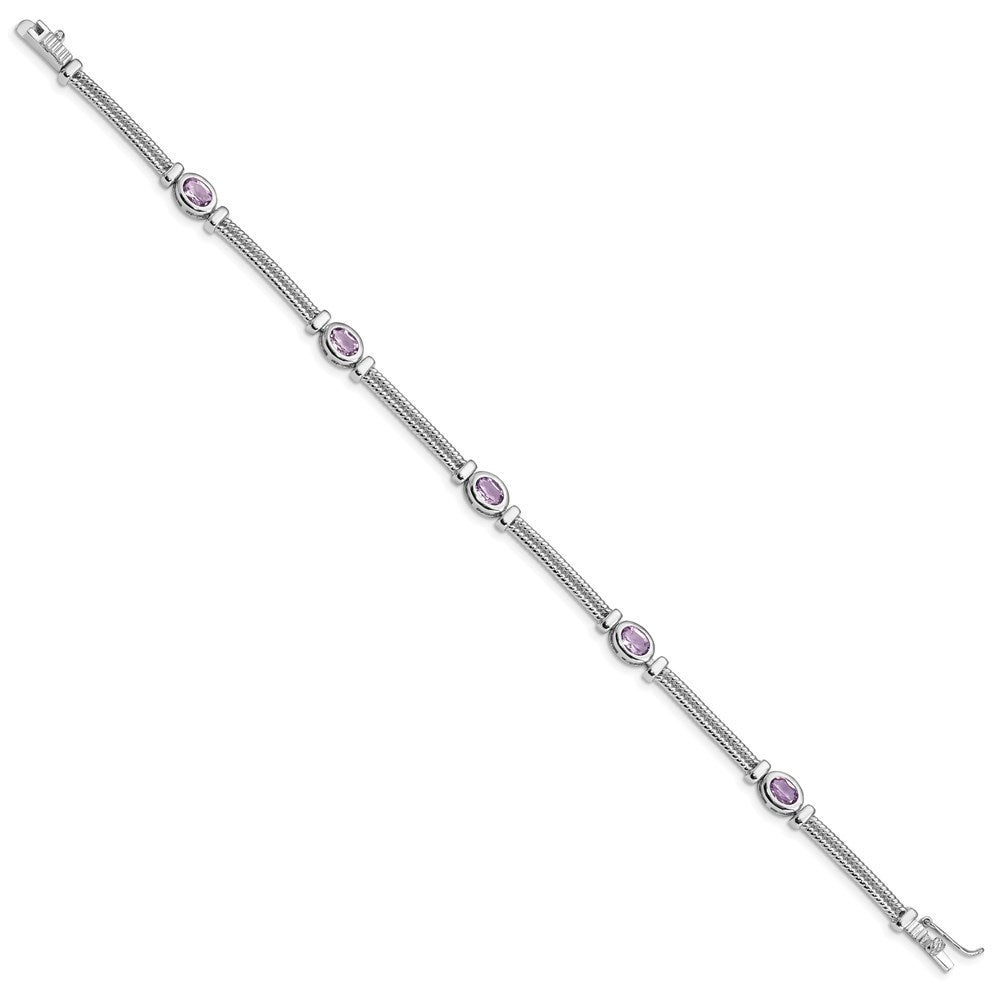 7 Inch Sterling Silver Rhodium-Plated Amethyst Bracelet