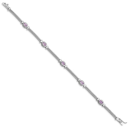 7 Inch Sterling Silver Rhodium-Plated Amethyst Bracelet