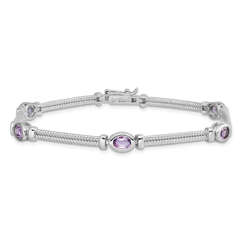 7 Inch Sterling Silver Rhodium-Plated Amethyst Bracelet