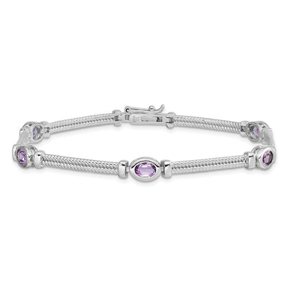 7 Inch Sterling Silver Rhodium-Plated Amethyst Bracelet