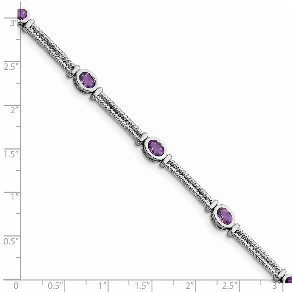 7 Inch Sterling Silver Rhodium-Plated Amethyst Bracelet