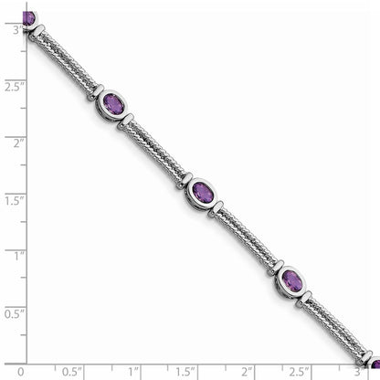 7 Inch Sterling Silver Rhodium-Plated Amethyst Bracelet