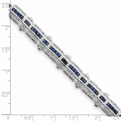 7 Inch Sterling Silver Rhodium-Plated Sapphire & Cz Bracelet