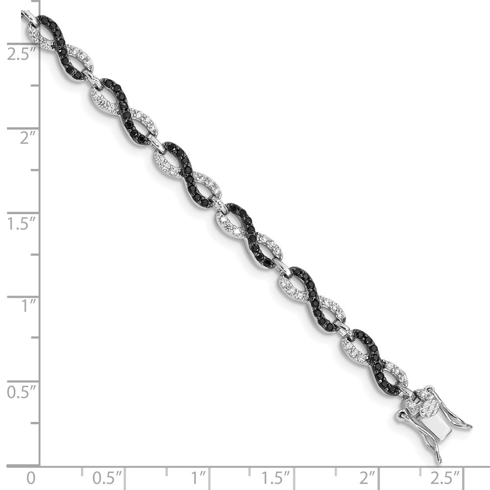 7.5 Inch Sterling Silver Rhod-Plated 7.5In Black/White Cz Infinity Bracelet