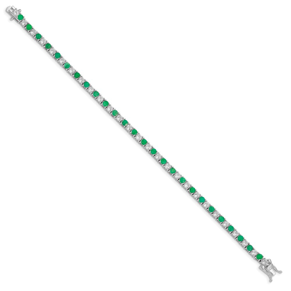7 Inch Sterling Silver Rhodium-Plated Emerald & White Topaz Tennis Bracelet