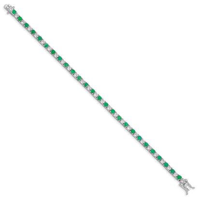 7 Inch Sterling Silver Rhodium-Plated Emerald & White Topaz Tennis Bracelet