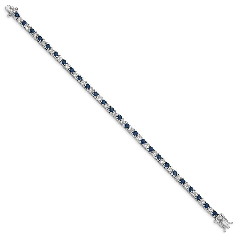 7 Inch Sterling Silver Rhodium-Plated Sapphire & White Topaz Tennis Bracelet