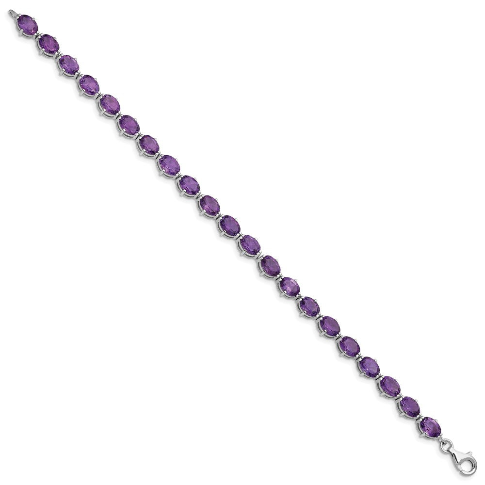 7 Inch Sterling Silver Rhodium-Plated Amethyst Bracelet
