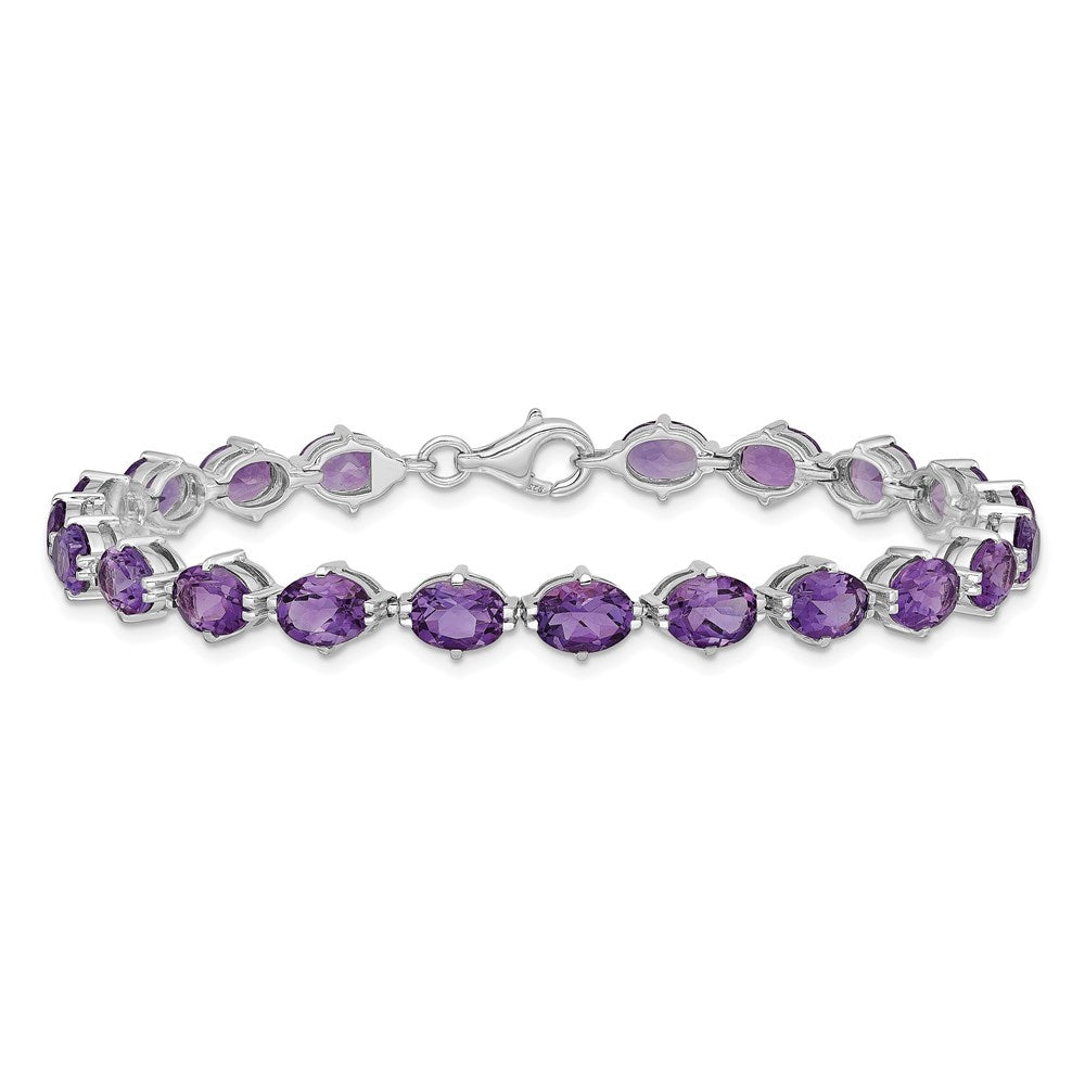 7 Inch Sterling Silver Rhodium-Plated Amethyst Bracelet