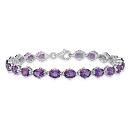 7 Inch Sterling Silver Rhodium-Plated Amethyst Bracelet