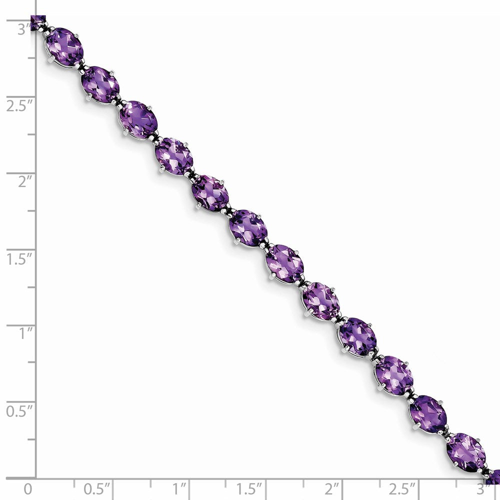 7 Inch Sterling Silver Rhodium-Plated Amethyst Bracelet