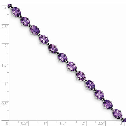 7 Inch Sterling Silver Rhodium-Plated Amethyst Bracelet