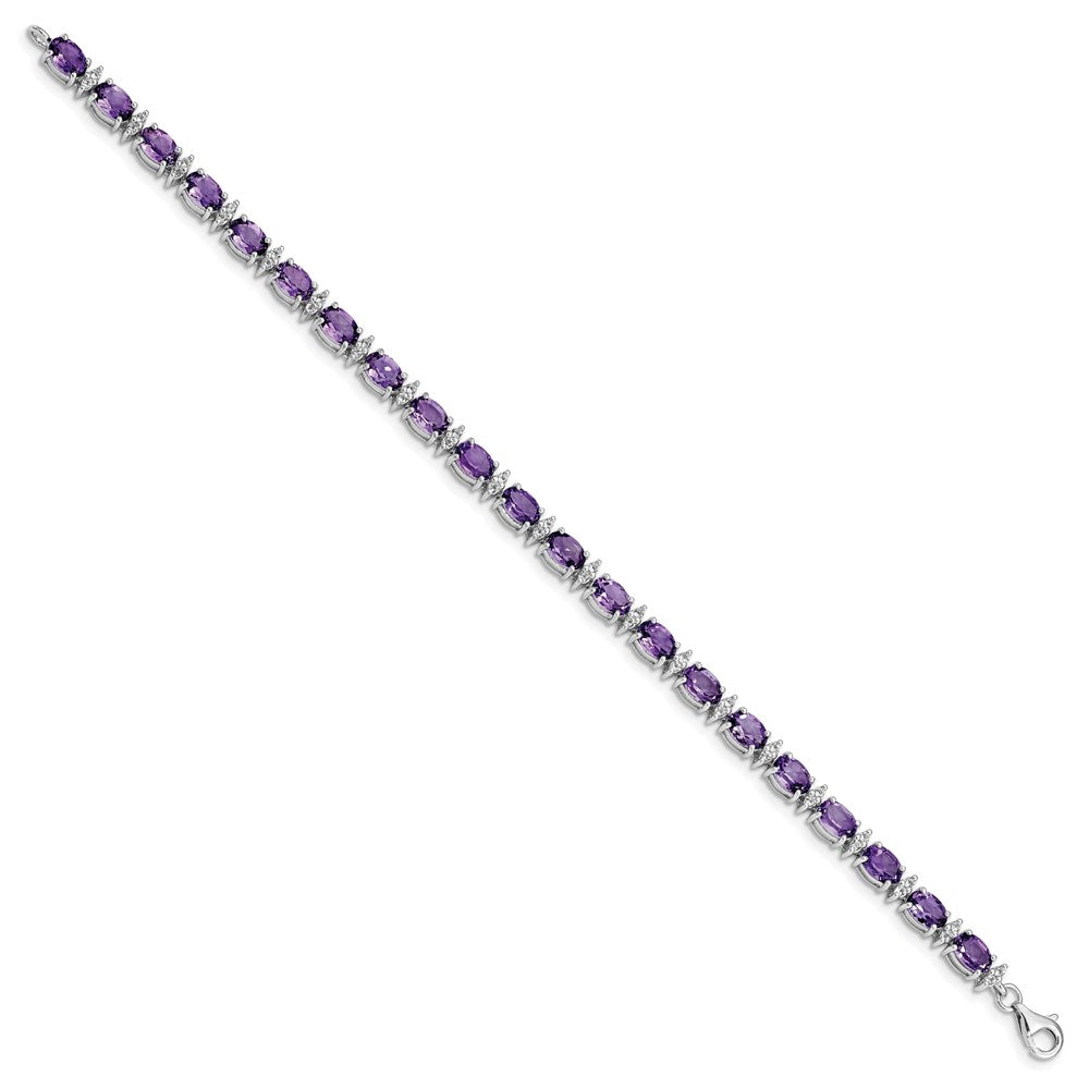7 Inch Sterling Silver Rhodium-Plated Amethyst & White Topaz Bracelet