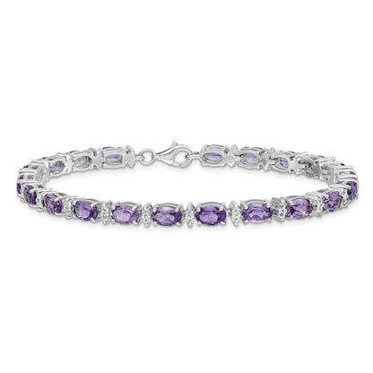 7 Inch Sterling Silver Rhodium-Plated Amethyst & White Topaz Bracelet