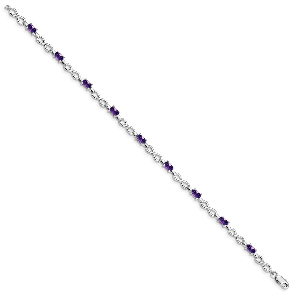 7 Inch Sterling Silver Rhodium-Plated Amethyst Bracelet