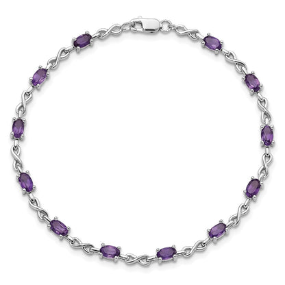 7 Inch Sterling Silver Rhodium-Plated Amethyst Bracelet
