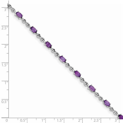 7 Inch Sterling Silver Rhodium-Plated Amethyst Bracelet