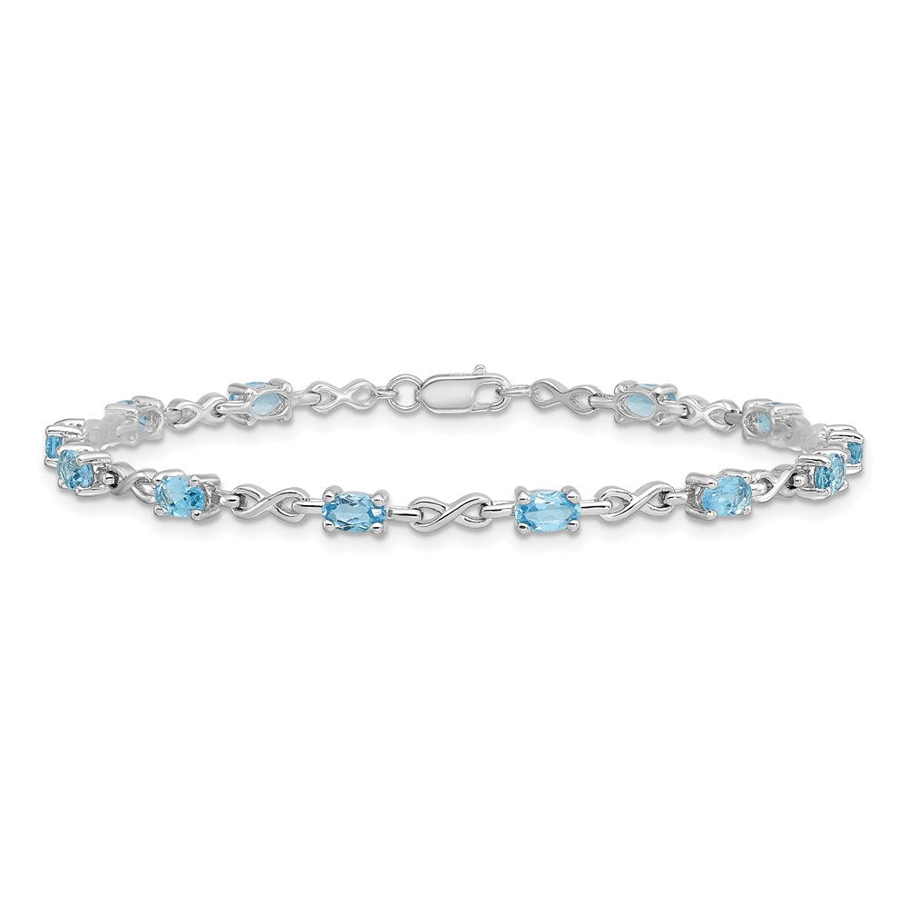 7 Inch Sterling Silver Rhodium-Plated Blue Topaz Bracelet