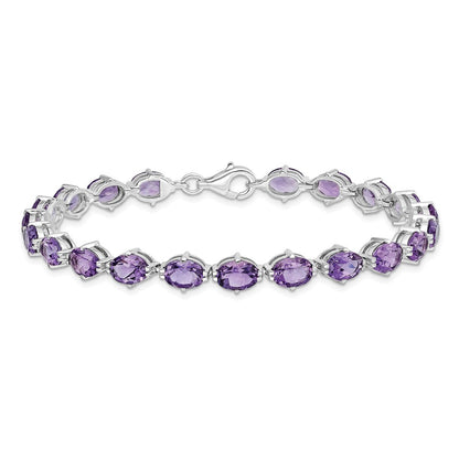 7 Inch Sterling Silver Rhodium-Plated Amethyst Bracelet