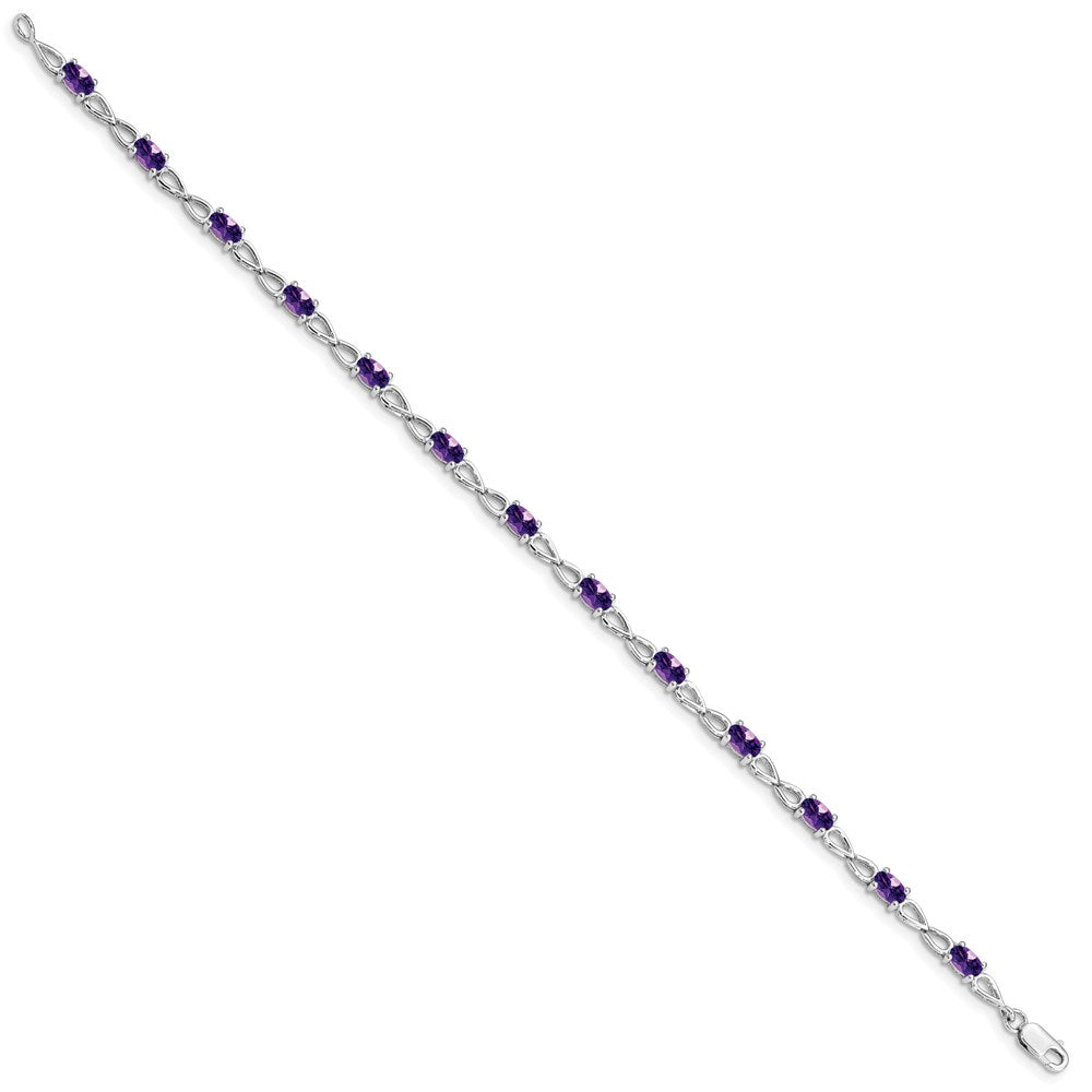 7 Inch Sterling Silver Rhodium-Plated Amethyst Bracelet
