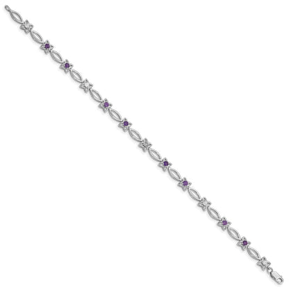 7 Inch Sterling Silver Rhodium-Plated Amethyst & Diamond Bracelet