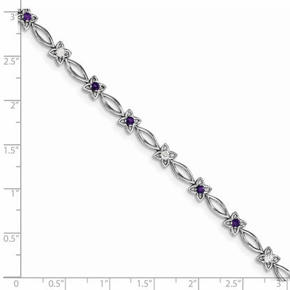 7 Inch Sterling Silver Rhodium-Plated Amethyst & Diamond Bracelet