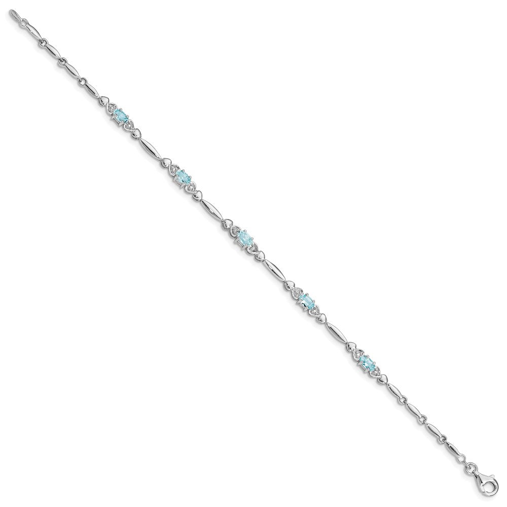 7 Inch Sterling Silver Rhodium-Plated Aquamarine And Diamond Bracelet