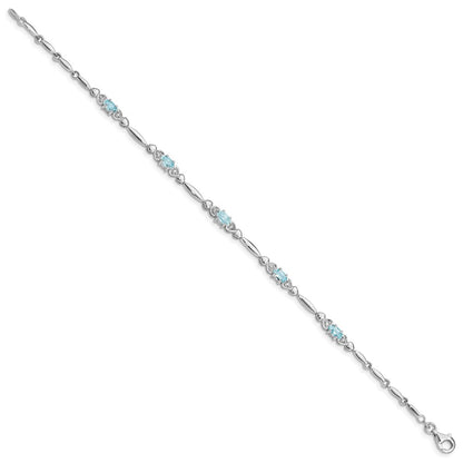 7 Inch Sterling Silver Rhodium-Plated Aquamarine And Diamond Bracelet