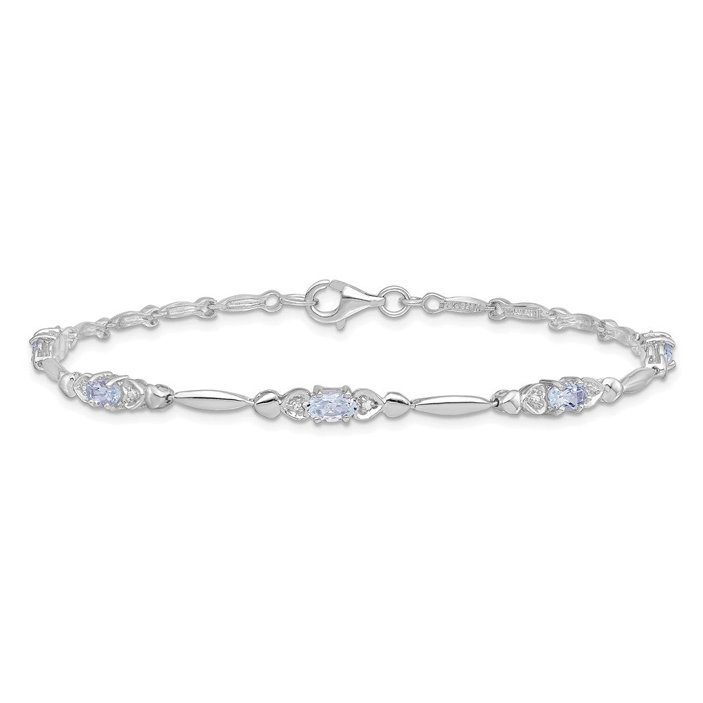 7 Inch Sterling Silver Rhodium-Plated Aquamarine And Diamond Bracelet