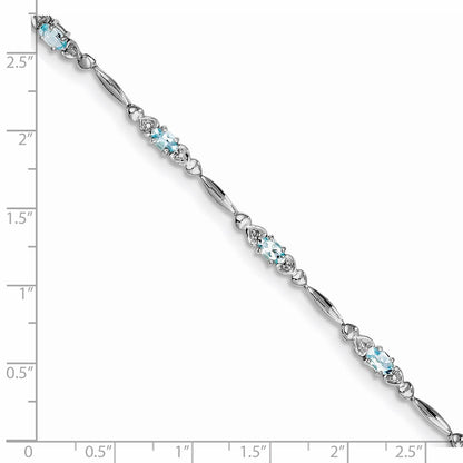 7 Inch Sterling Silver Rhodium-Plated Aquamarine And Diamond Bracelet