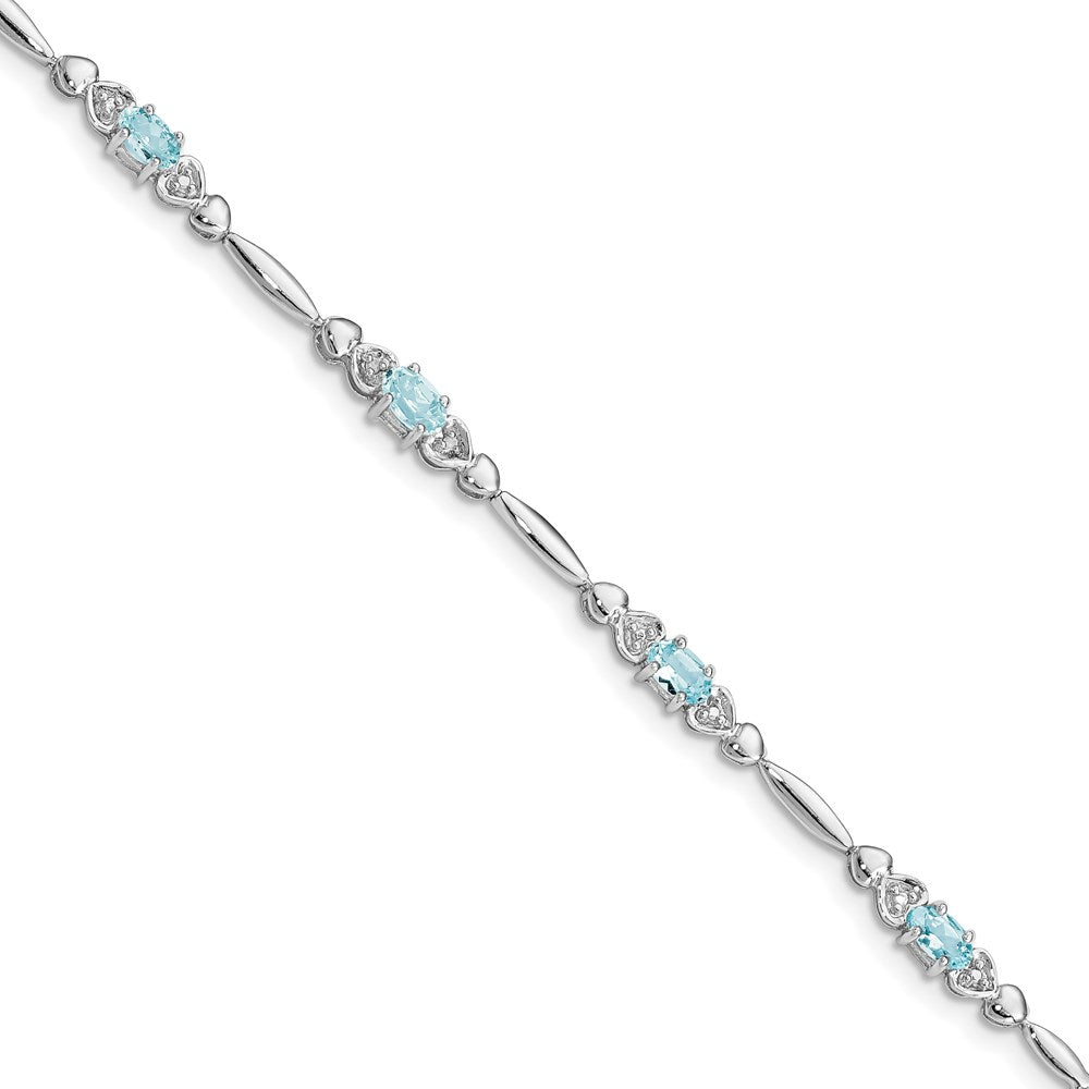 7 Inch Sterling Silver Rhodium-Plated Aquamarine And Diamond Bracelet