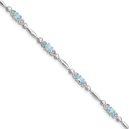7 Inch Sterling Silver Rhodium-Plated Aquamarine And Diamond Bracelet