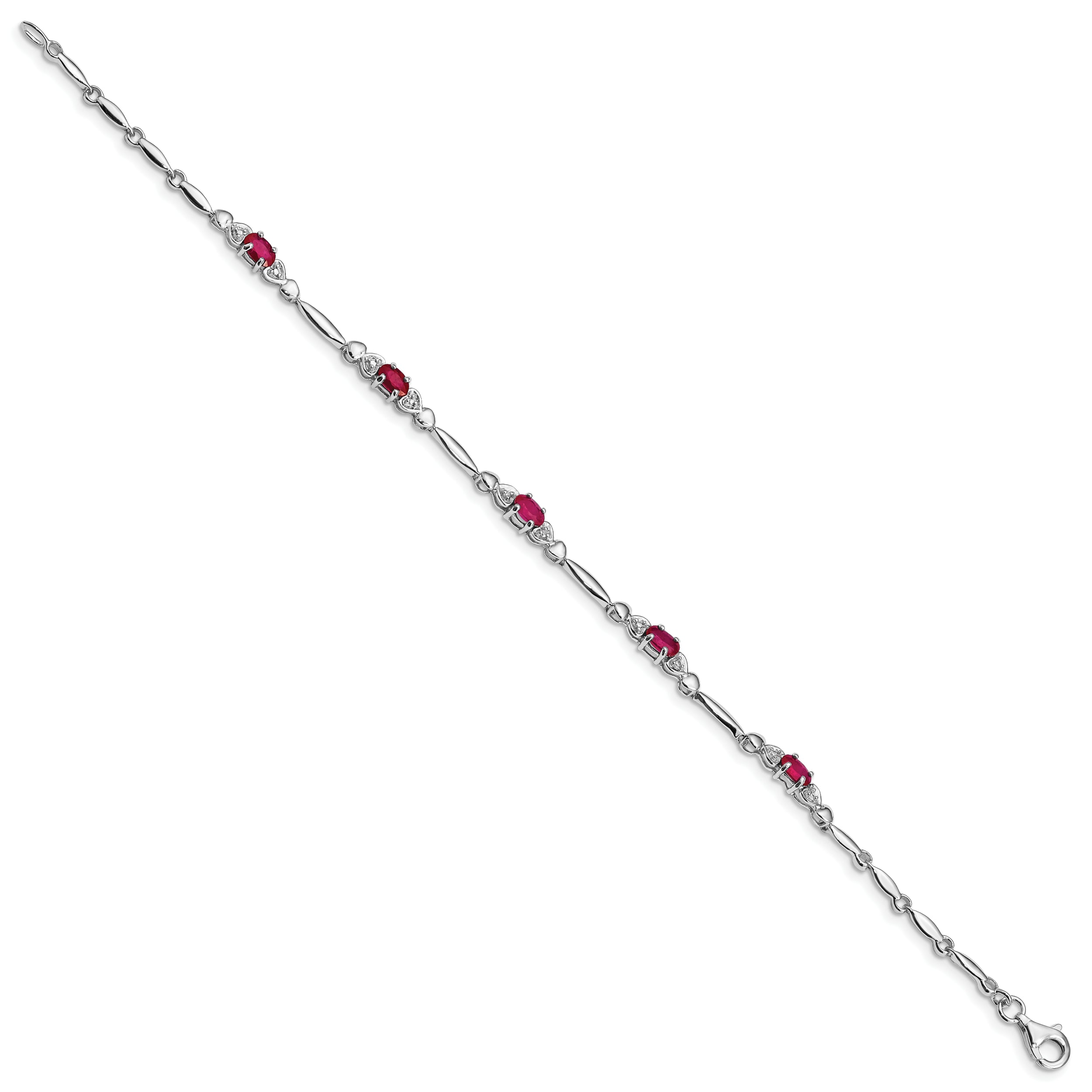 7 Inch Sterling Silver Rhodium-Plated Composite Ruby And Diamond Bracelet
