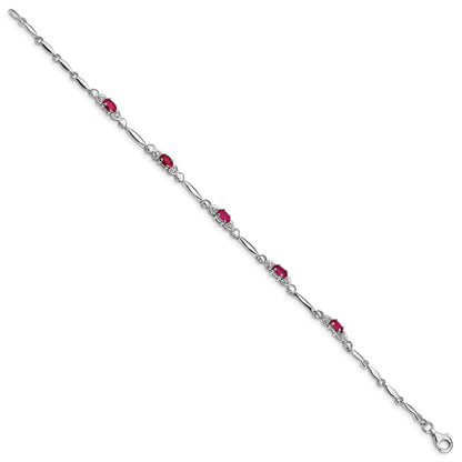 7 Inch Sterling Silver Rhodium-Plated Composite Ruby And Diamond Bracelet