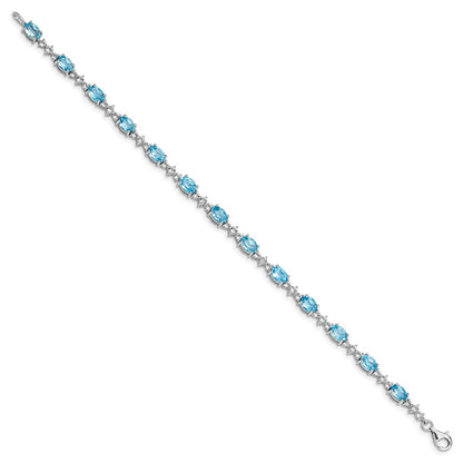 7 Inch Sterling Silver Rhodium-Plated Blue & White Topaz Bracelet