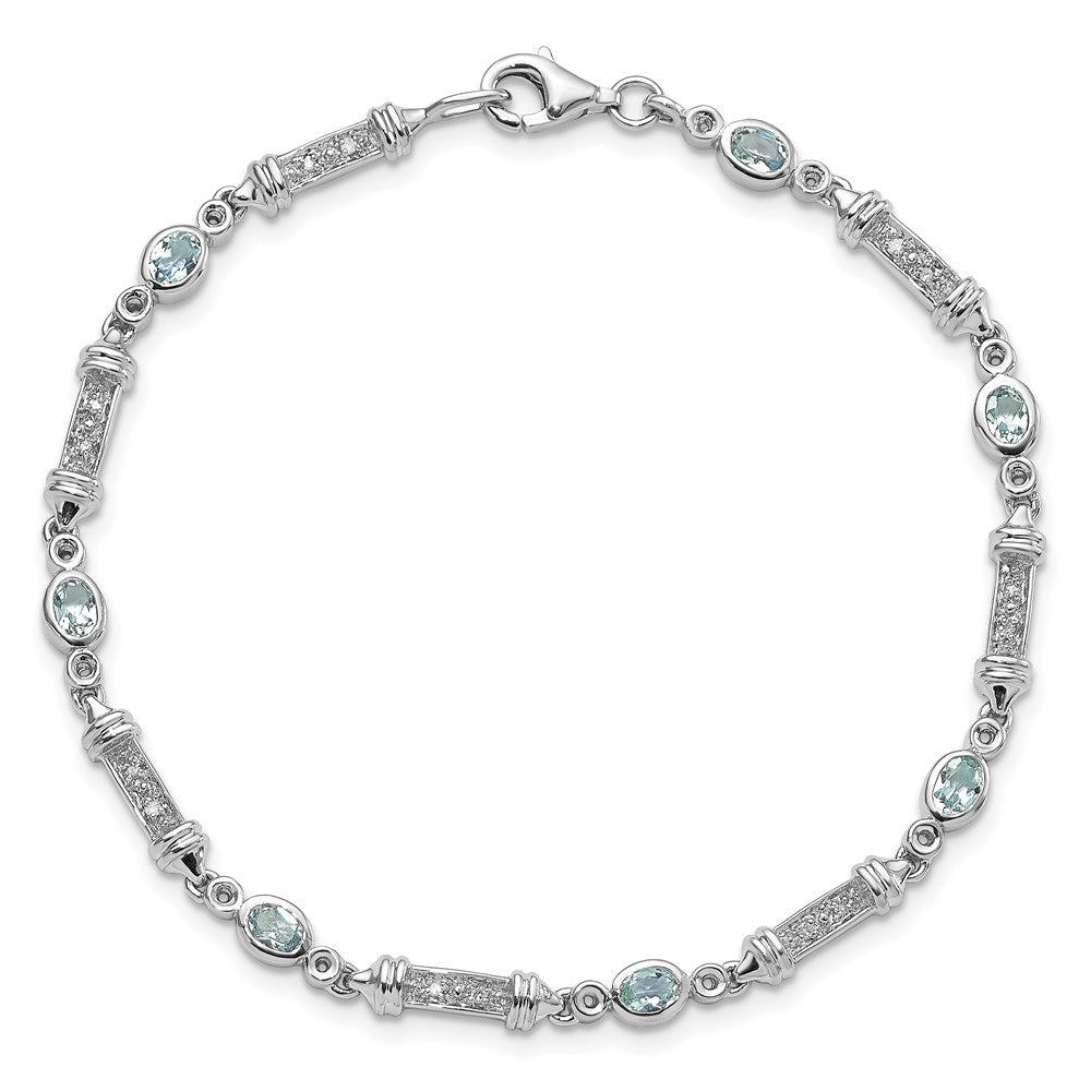 7 Inch Sterling Silver Rhodium-Plated Aquamarine And Diamond Bracelet