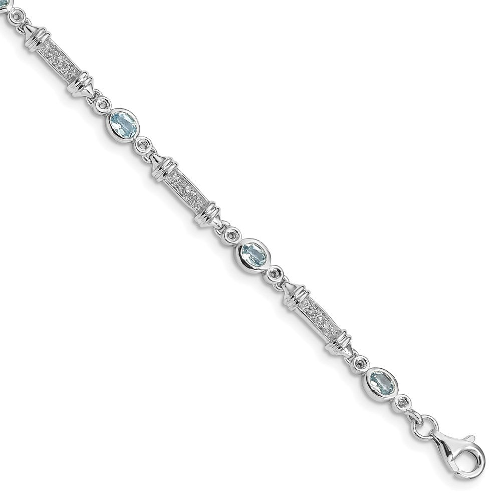 7 Inch Sterling Silver Rhodium-Plated Aquamarine And Diamond Bracelet