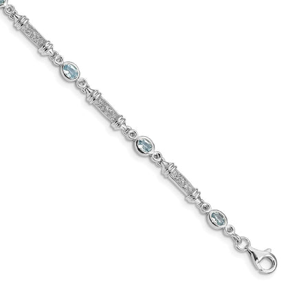 7 Inch Sterling Silver Rhodium-Plated Aquamarine And Diamond Bracelet