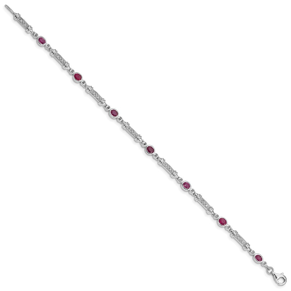 7 Inch Sterling Silver Rhodium-Plated Composite Ruby And Diamond Bracelet