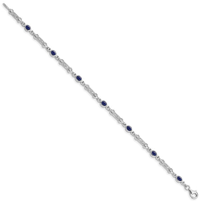 7 Inch Sterling Silver Rhodium-Plated Sapphire And Diamond Bracelet