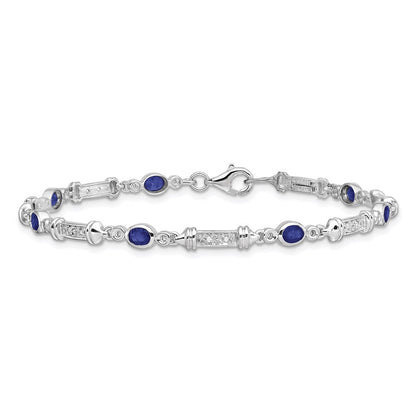 7 Inch Sterling Silver Rhodium-Plated Sapphire And Diamond Bracelet