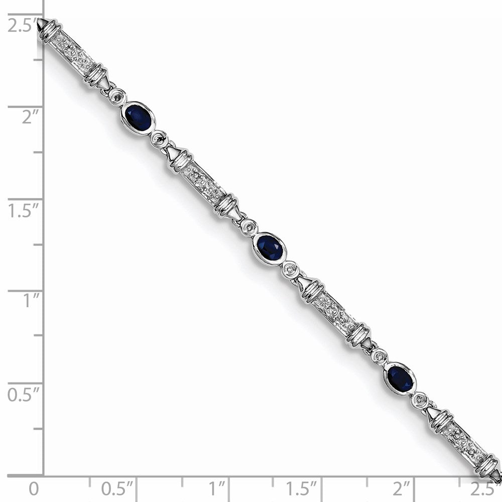 7 Inch Sterling Silver Rhodium-Plated Sapphire And Diamond Bracelet