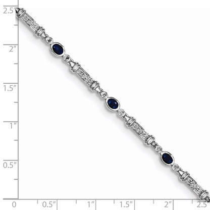 7 Inch Sterling Silver Rhodium-Plated Sapphire And Diamond Bracelet