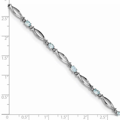 7 Inch Sterling Silver Rhodium-Plated Aquamarine And Diamond Bracelet