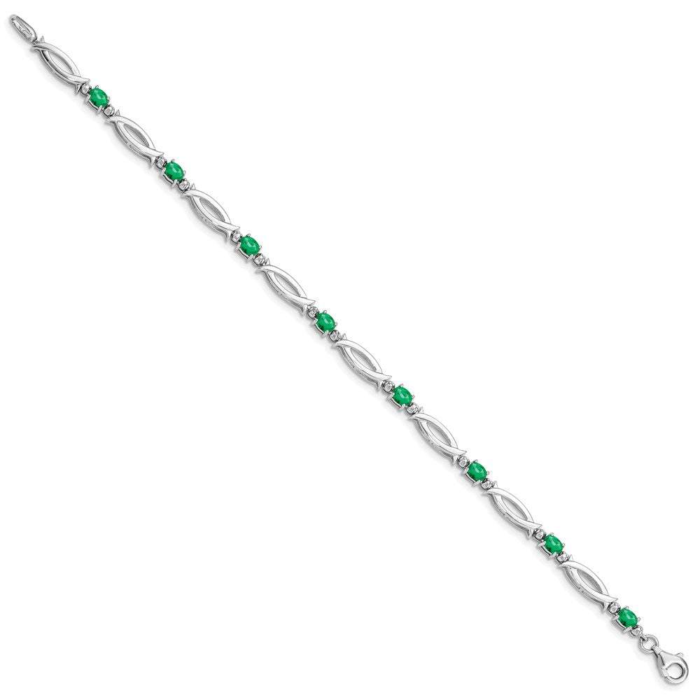 7 Inch Sterling Silver Rhodium-Plated Emerald And Diamond Bracelet