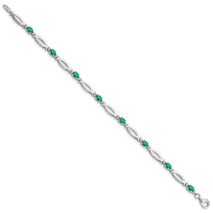 7 Inch Sterling Silver Rhodium-Plated Emerald And Diamond Bracelet