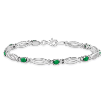 7 Inch Sterling Silver Rhodium-Plated Emerald And Diamond Bracelet