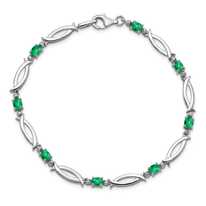 7 Inch Sterling Silver Rhodium-Plated Emerald And Diamond Bracelet