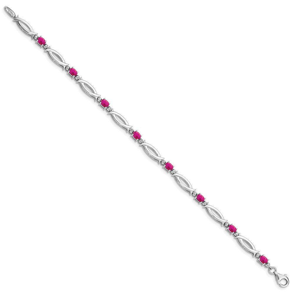 7 Inch Sterling Silver Rhodium-Plated Composite Ruby And Diamond Bracelet